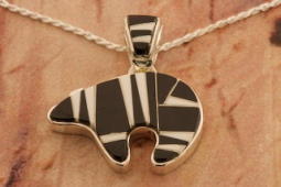 Calvin Begay Genuine Acoma Jet Sterling Silver Bear Pendant